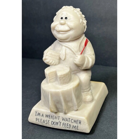 Wallace Russ Berrie Figurine “I'm A Weight Watcher Please Don't Feed Me" w/ Fork - Picture 2 of 7